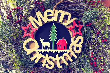 Christmas wreath and word:merry chtistmas