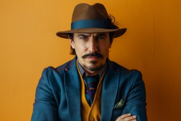 Gentleman with a feathered fedora, the retro renegade on bright background