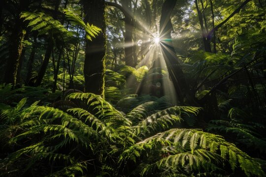 Enchanted Forest: Sunlight Filtering Through the Canopy