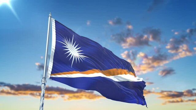 Marshall Islands flag Waving Realistic With Sky