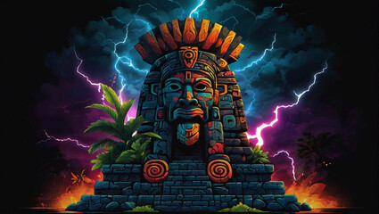 Ancient cartoon totem character illustration on black backround  