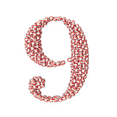 Symbol made of red volleyballs. number 9