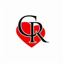 Letter CR logo design with heart symbol.