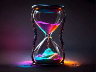 Concept of time, hourglass, neon colorful created with generative ai technology