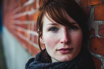 Portrait of a beautiful young woman with blue eyes and black scarf