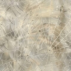 Dewdrop-Covered Spiderweb Glistening in Morning Light