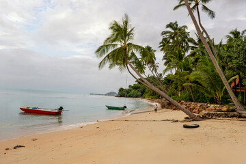 Koh Samui, Thailand - Lonely beach with boat and palms