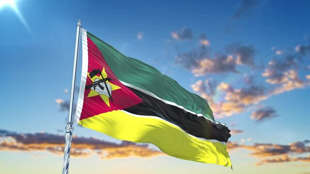 The mozambique waving flag and sky background.