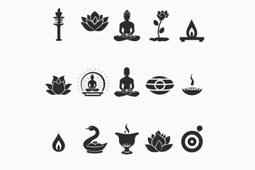 Wellness icon set. Containing massage, yoga, spa, relaxation, health, exercise, diet, wellbeing, meditation, aromatherapy and more. Solid icon collection vector icon, white background, black colour ic