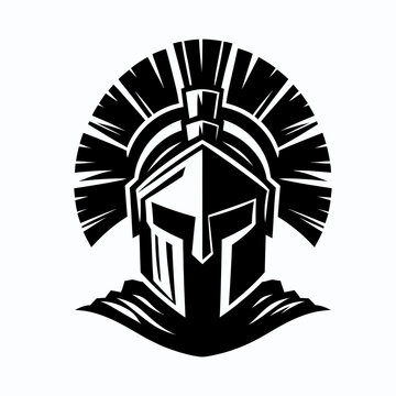 Spartan warrior soldier portrait helmet and armor emblem logo black silhouette 

