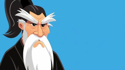 Wise Old Master Cartoon Character on Blue Background