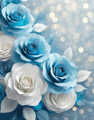 3D Blue and White Roses, Digital Floral Design, Download