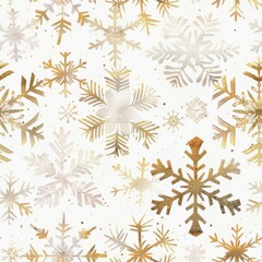 Festive Gold and Silver Snowflakes Pattern on White Background