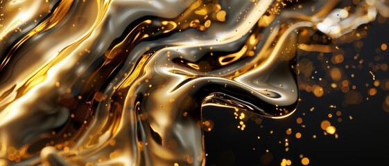 A luxurious black gold liquid paint background with a quirky and dynamic motion, creating a mesmerizing effect