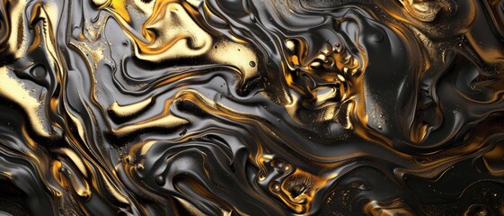 A luxurious black gold liquid paint background with a quirky and dynamic motion, creating a mesmerizing effect