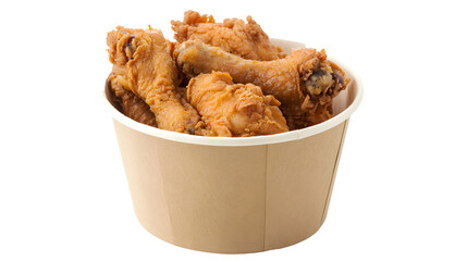 Fried chicken in paper bucket isolated on white background