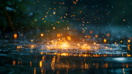 A body of water with a lot of sparks and fire