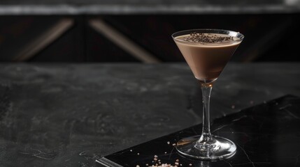 Elegant Chocolate Martini Cocktail on Dark Marble Bar - obrazy, fototapety, plakaty