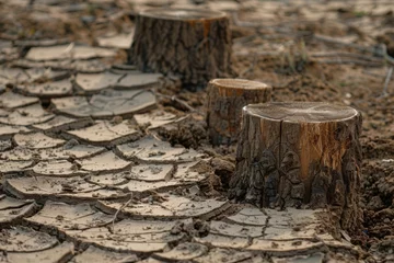 Crédence de cuisine en verre imprimé Texture du bois de chauffage Stump from felled tree in drought concept. Record summer heat. Backdrop of the consequences of environmental problems