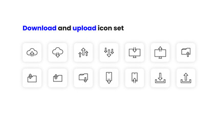 Outline download and upload icon set. Professional icon set. Business and technology