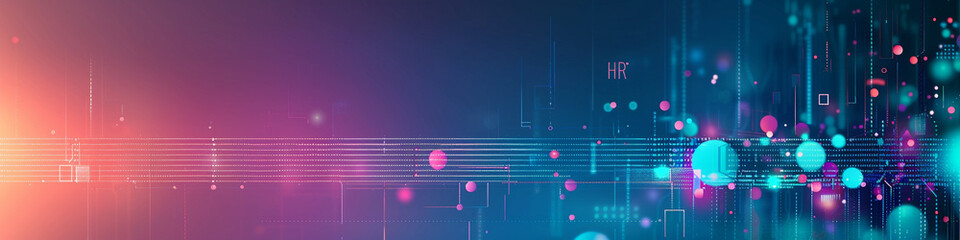 an abstract concept of very clear and simple linkedin banner with tech vibes linkedin banner with tech and HR elements, turquoise and purple colors