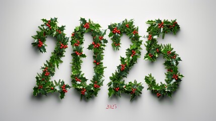 Festive Holly Leaves and Berries 2023 New Year Celebration