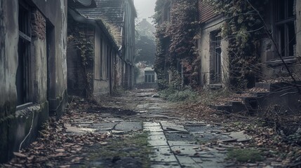 Fototapeta na wymiar Image of crumbling abandoned ruined street.