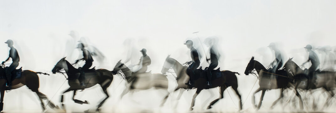 a long exposure photograph of multiple people polo players, motion blur