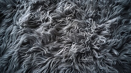 A top view of a gray snuff rug with a smooth, textured surface with intricate patterns and neutral tones. Details of the discreetly beautiful gray snuff rug. - obrazy, fototapety, plakaty