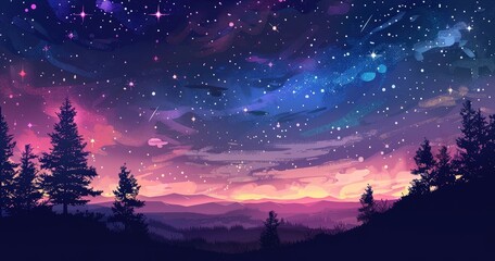 Starry Night's Embrace Above Wilderness
