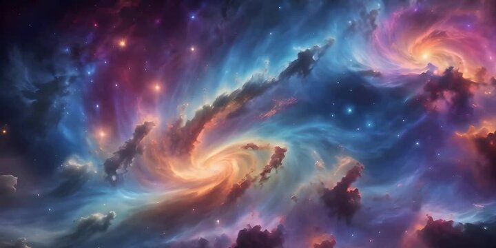 Vibrant cosmic nebula, colorful space and starry sky, AI generated 4k, loop video.