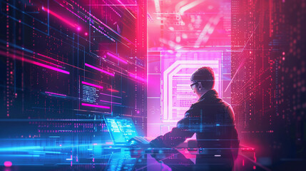 Man Typing on Keyboard: Login Connection Page, Cybersecurity Concept