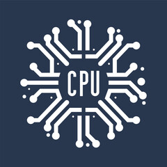 Microchip logo icon. CPU, Central processing unit, computer processor, chip symbol. Abstract technology logo. Vector illustration