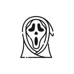 Scream Mask Line Icon - Halloween Elements Icon Vector Illustration.