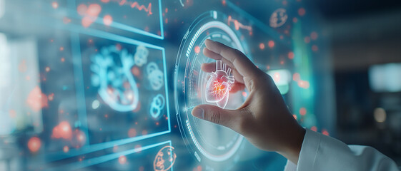 A hand is holding a heart on a computer screen