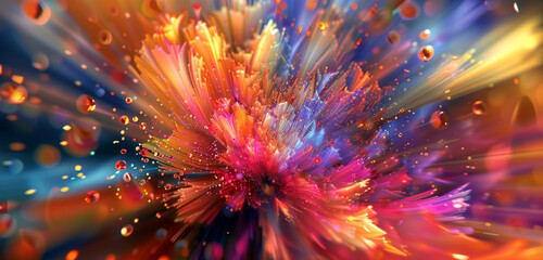 Abstract bursts of color adorn a vibrant 3D realm