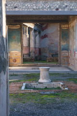 Interior view of ancient roman building at the ruins of Pompeii, Campania, Italy