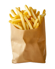 Disposable Paper bag of fast food French fries isolated  on transparent background.