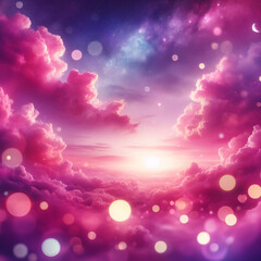 Fototapeta premium Purple unicorn background. Pastel watercolor sky with glitter stars and bokeh. Fantasy galaxy with holographic texture. Magic marble space.