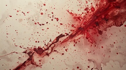 A red liquid splashes on a cream-colored background. A red liquid that looks like wine. Red liquid like blood.