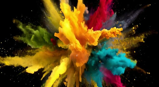 Explosion of colorful powder in dark background, explosion of colorful powder, AI generated 4k, loop video.