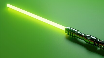 Illuminated green lightsaber on background