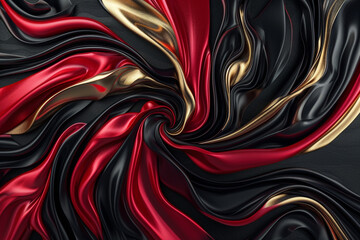 A mesmerizing swirl of ruby red, jet black, and metallic gold blending seamlessly on a matte black backdrop, evoking an aura of opulence and sophistication.