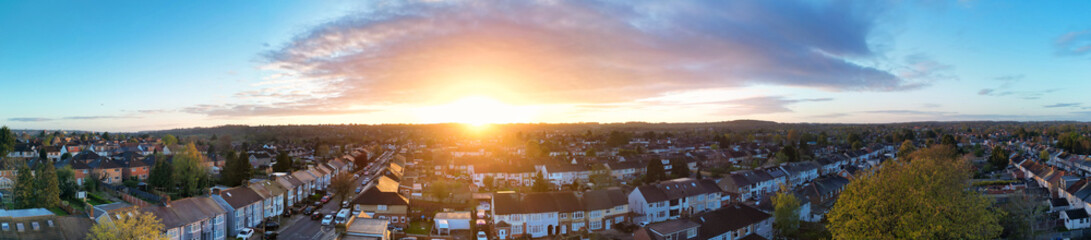 Aerial View of Residential Homes at Luton City of England UK During Sunrise.