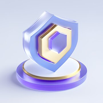 security sheld icon 3D Trendy holographic retro-futuristic icon. Glossy iridescent geometric shape. Crystal glass element on a bright background