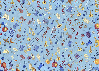 Seamless pattern with colorful musical notes on white background. Vector illustration.