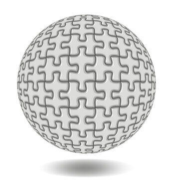 Spherical jigsaw puzzle isolated on white background.