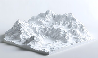 3D rendering of an abstract light white terrain landscape background with white mountains and glaciers. Ice Mountain. White cold terrain, background image