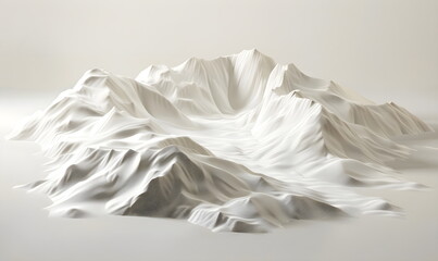 3D rendering of an abstract light white terrain landscape background with white mountains and glaciers. Ice Mountain. White cold terrain, background image