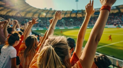 Fototapeta premium Spectators cheering from the sidelines of the soccer field